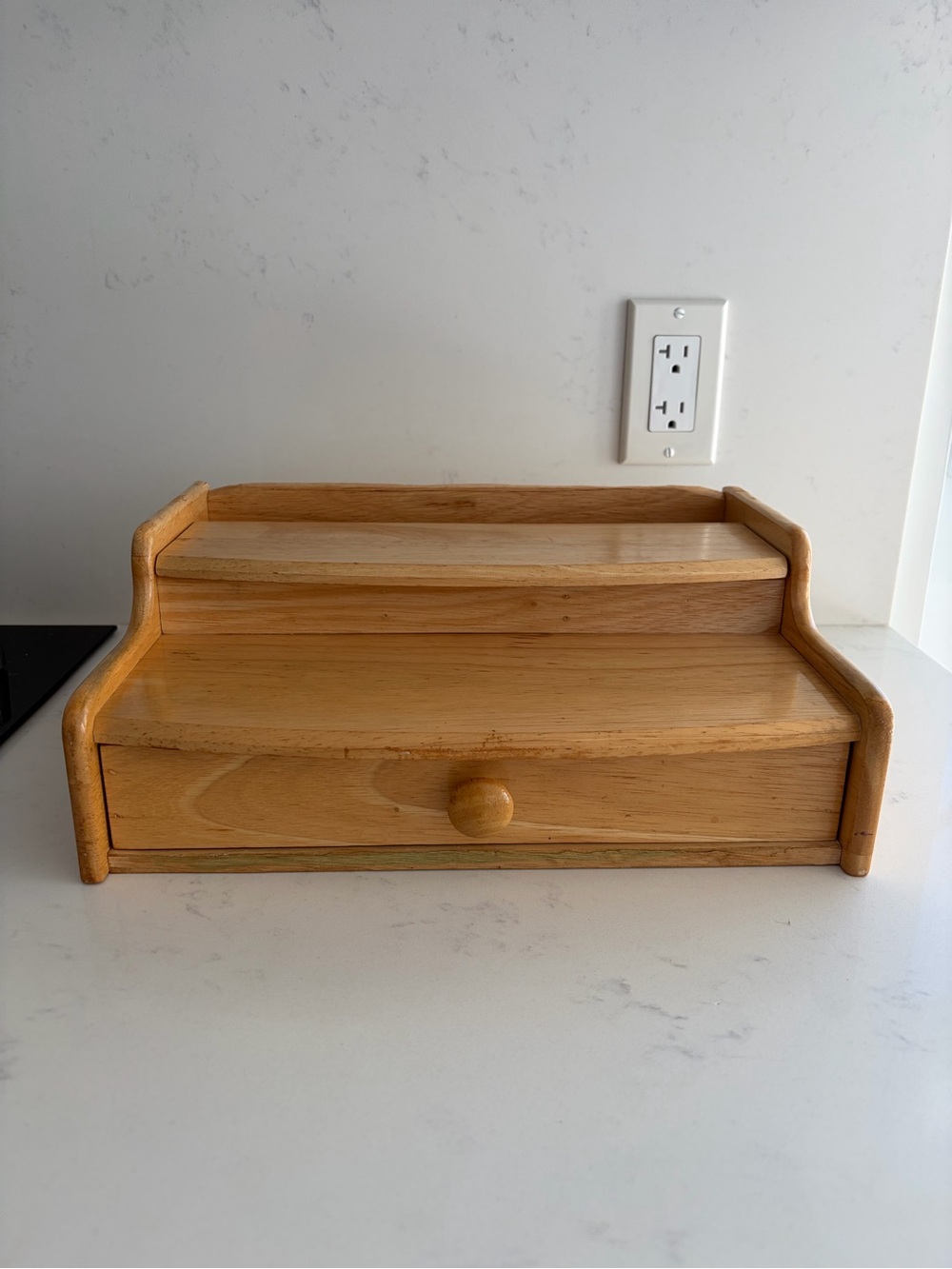 Wooden Countertop Organizer with Drawer - Natural Finish